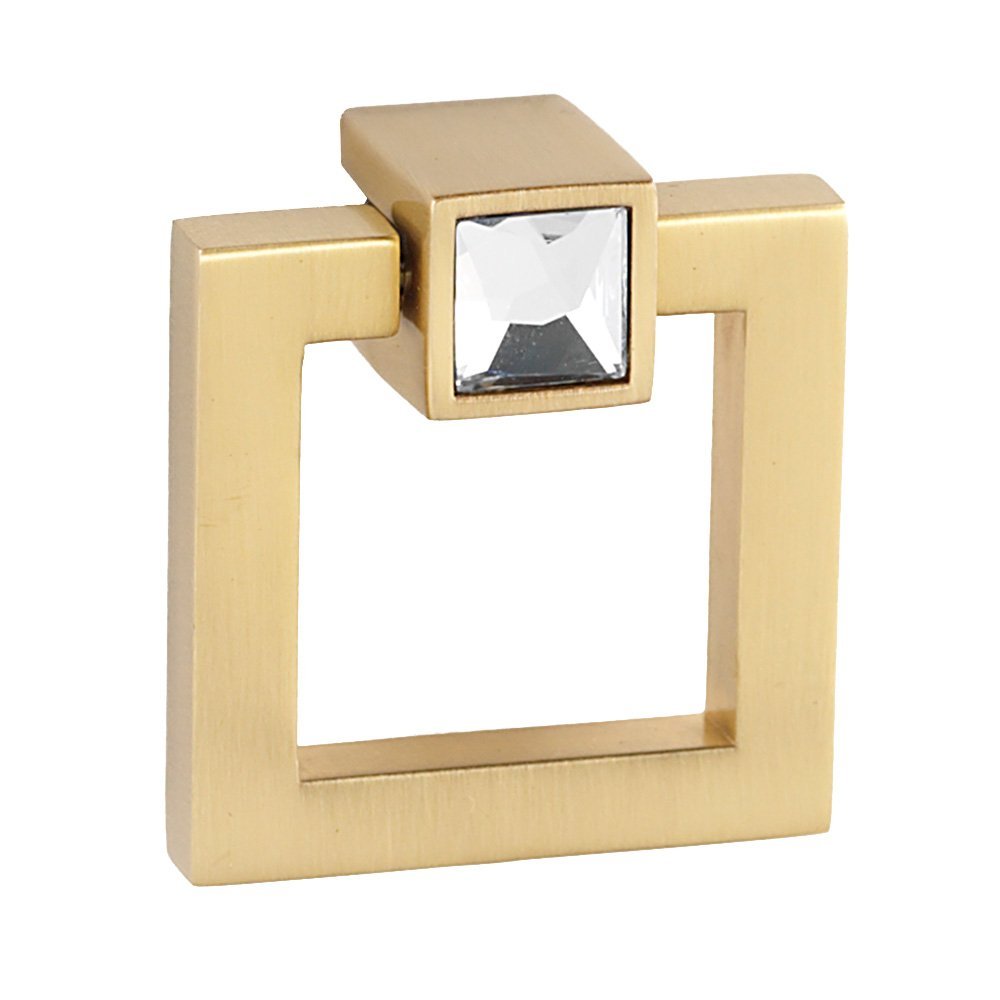 Alno Hardware 1 1/2" Square Ring with Crystal Small Square Mount in Satin Brass
