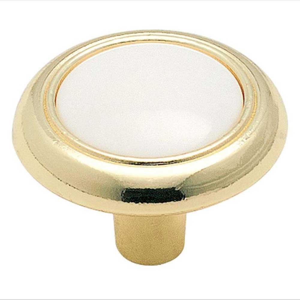 Amerock 1 1/4" Diameter Knob in Polished Brass with White