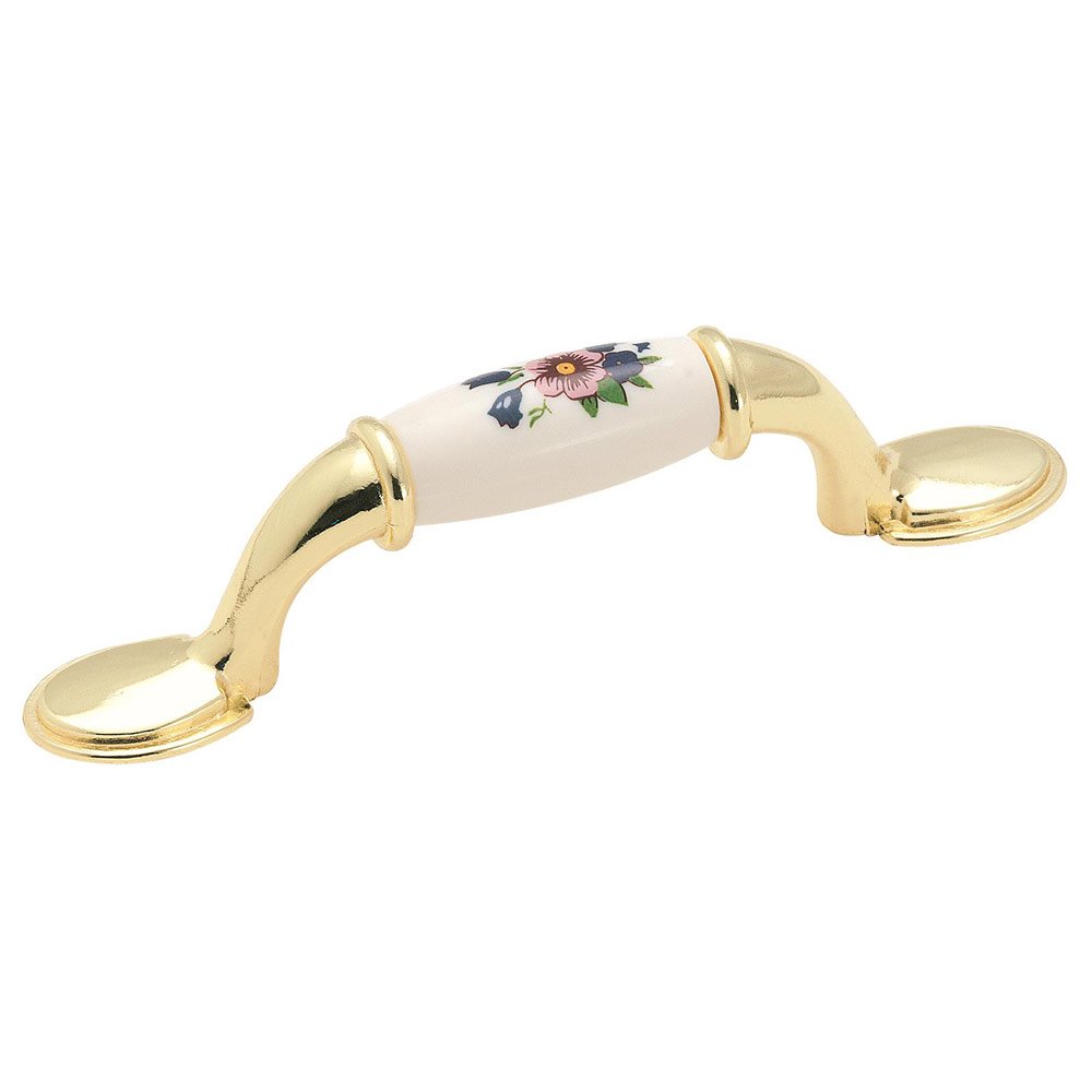 Amerock 3" Centers Pull in Polished Brass with Almond and Flower