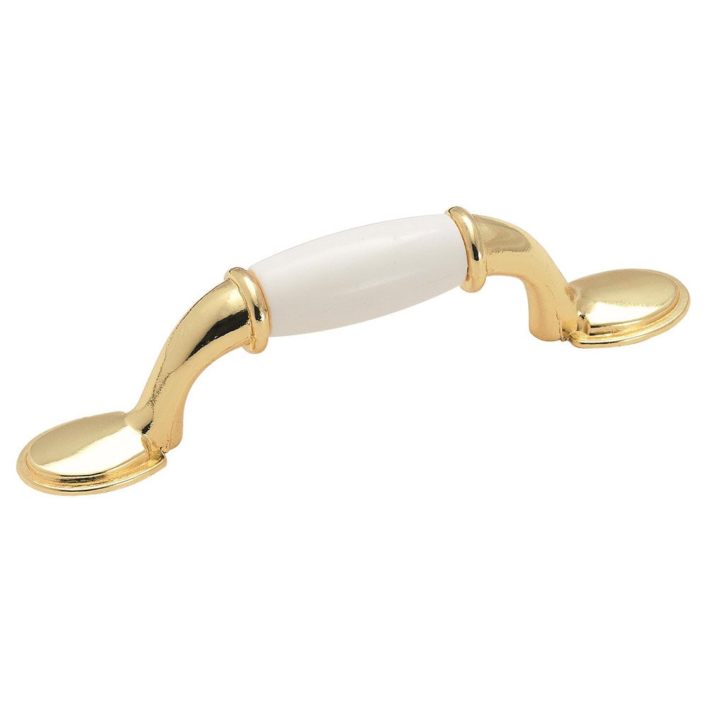 Amerock 3" Centers Pull in Polished Brass with White
