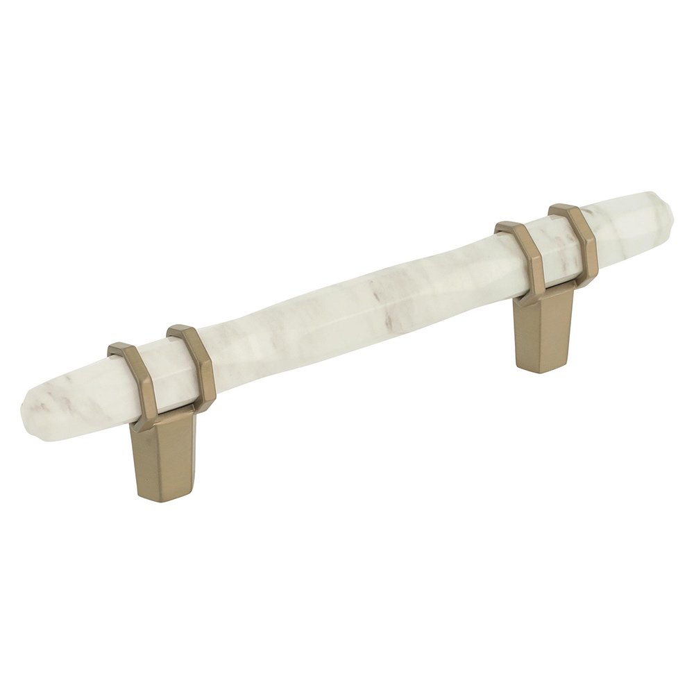 Amerock 3 3/4" Centers Cabinet Handle in Marble White/Golden Champagne