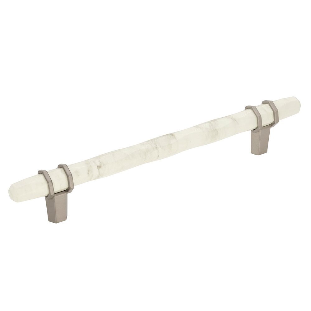 Amerock 6 1/4" Centers Cabinet Handle in Marble White/Satin Nickel Cabinet Pull