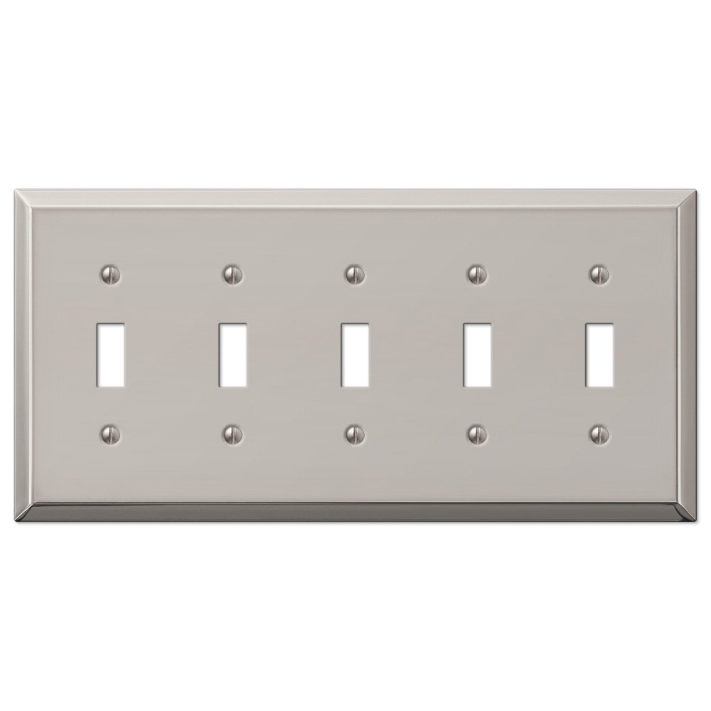 Amerelle Wallplates Quintuple Toggle Wallplate in Polished Nickel