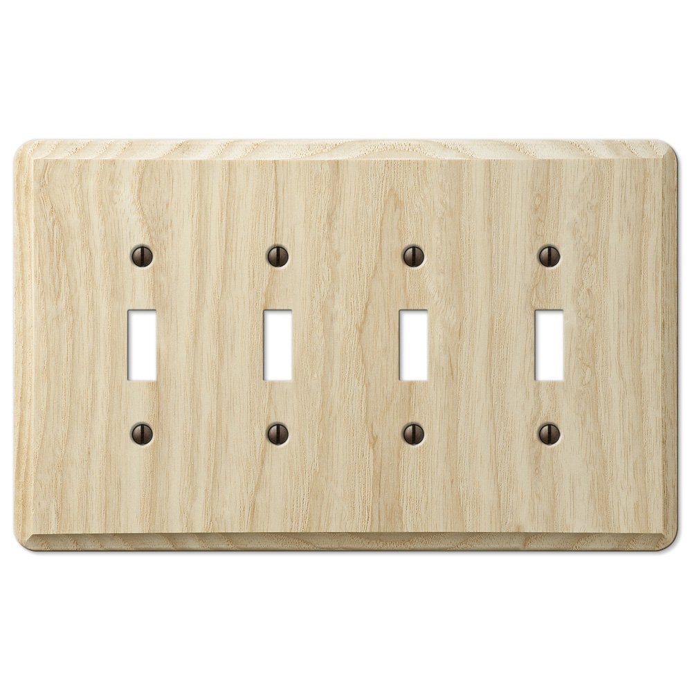 Amerelle Wallplates Quadruple Toggle Wallplate in Unfinished Ash Wood
