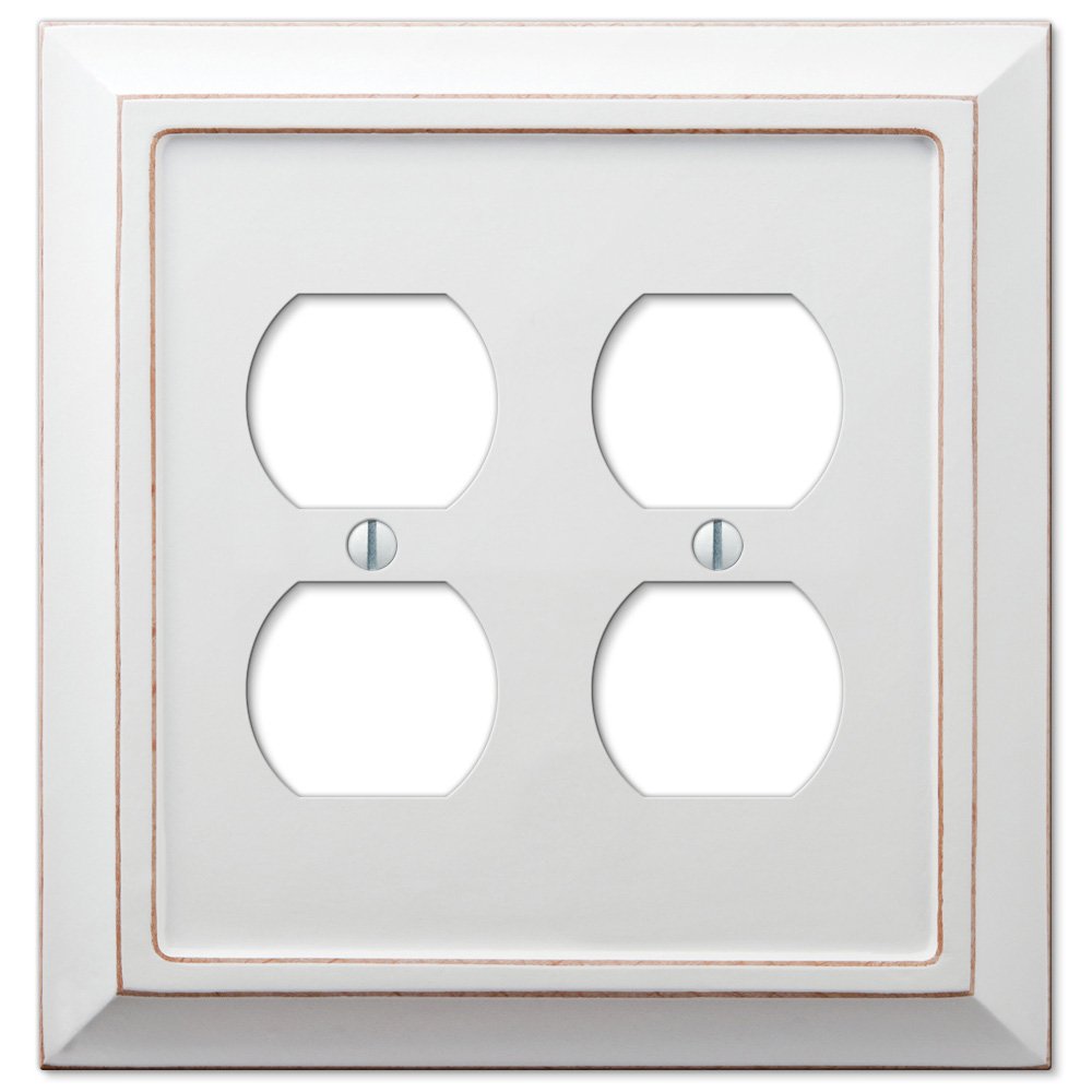 Amerelle Wallplates Wood Double Duplex Wallplate in Distressed White