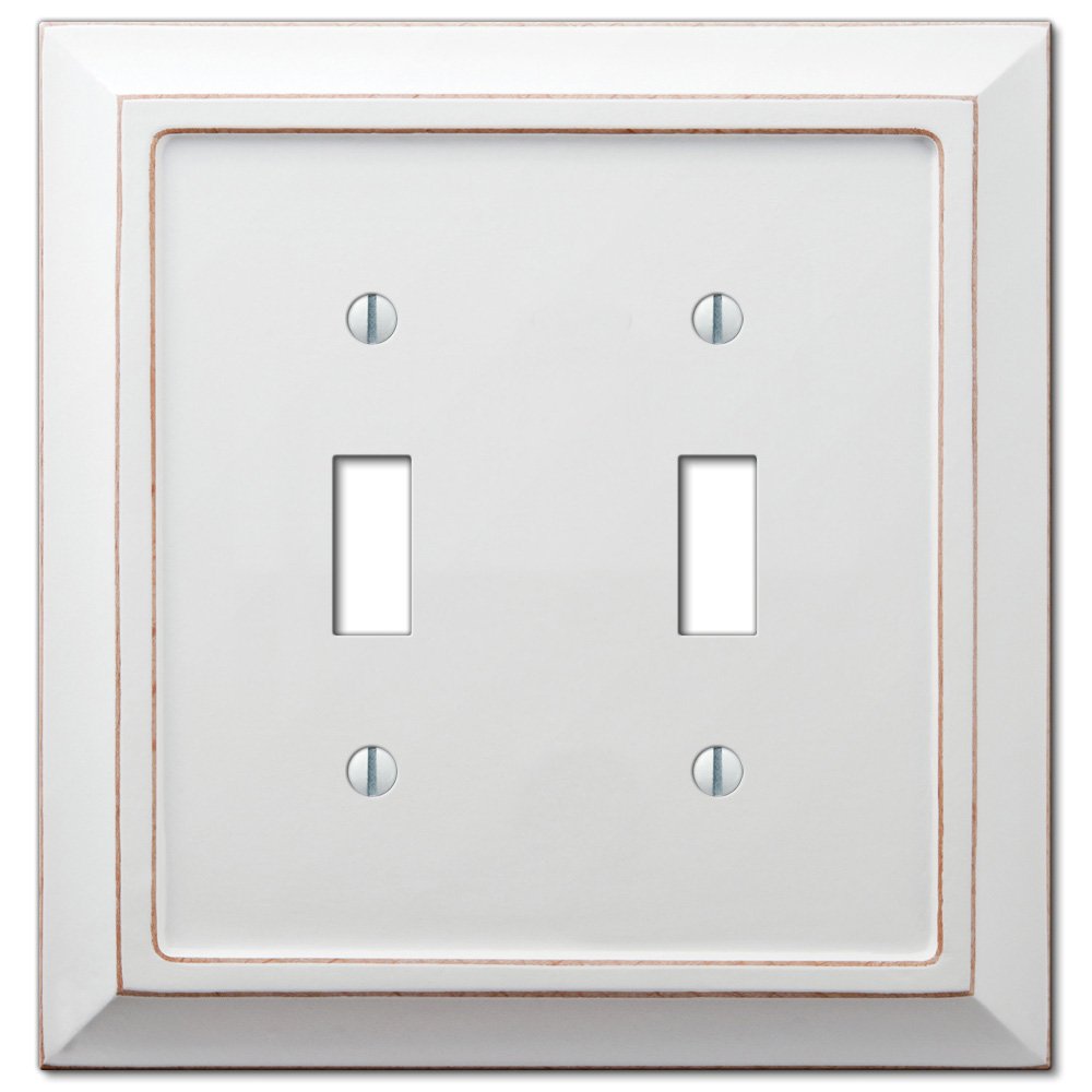 Amerelle Wallplates Wood Double Toggle Wallplate in Distressed White