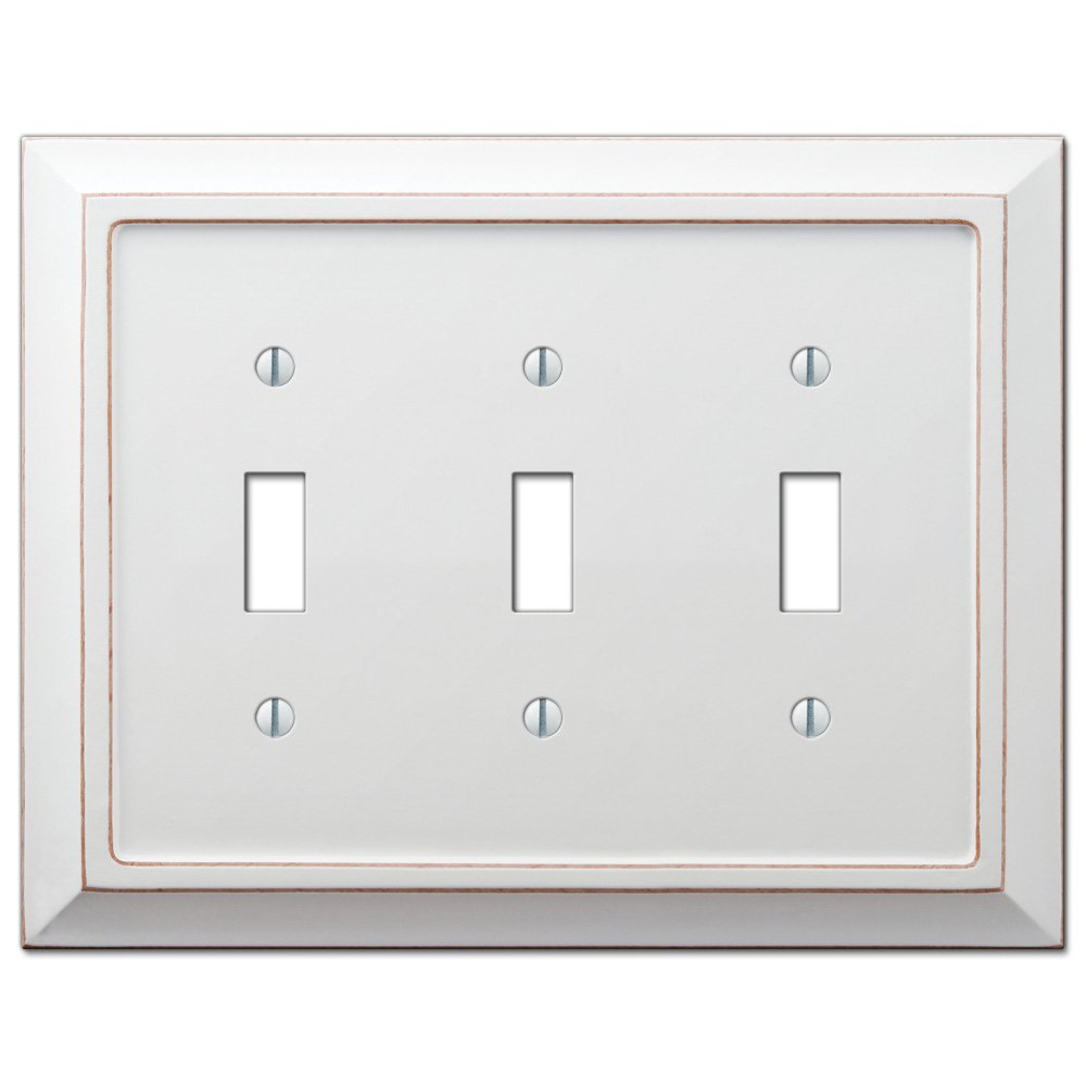 Amerelle Wallplates Wood Triple Toggle Wallplate in Distressed White