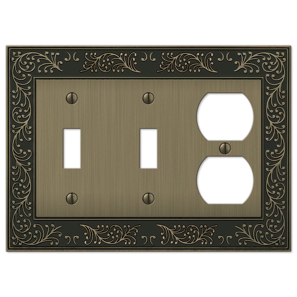 Amerelle Wallplates Double Toggle Single Duplex Combo Wallplate in Brushed Brass