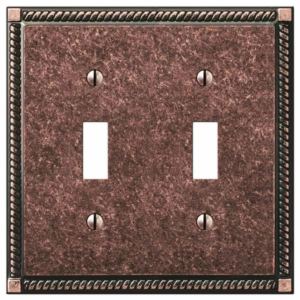 Amerelle Wallplates Double Toggle Wallplate in Tumbled Aged Bronze