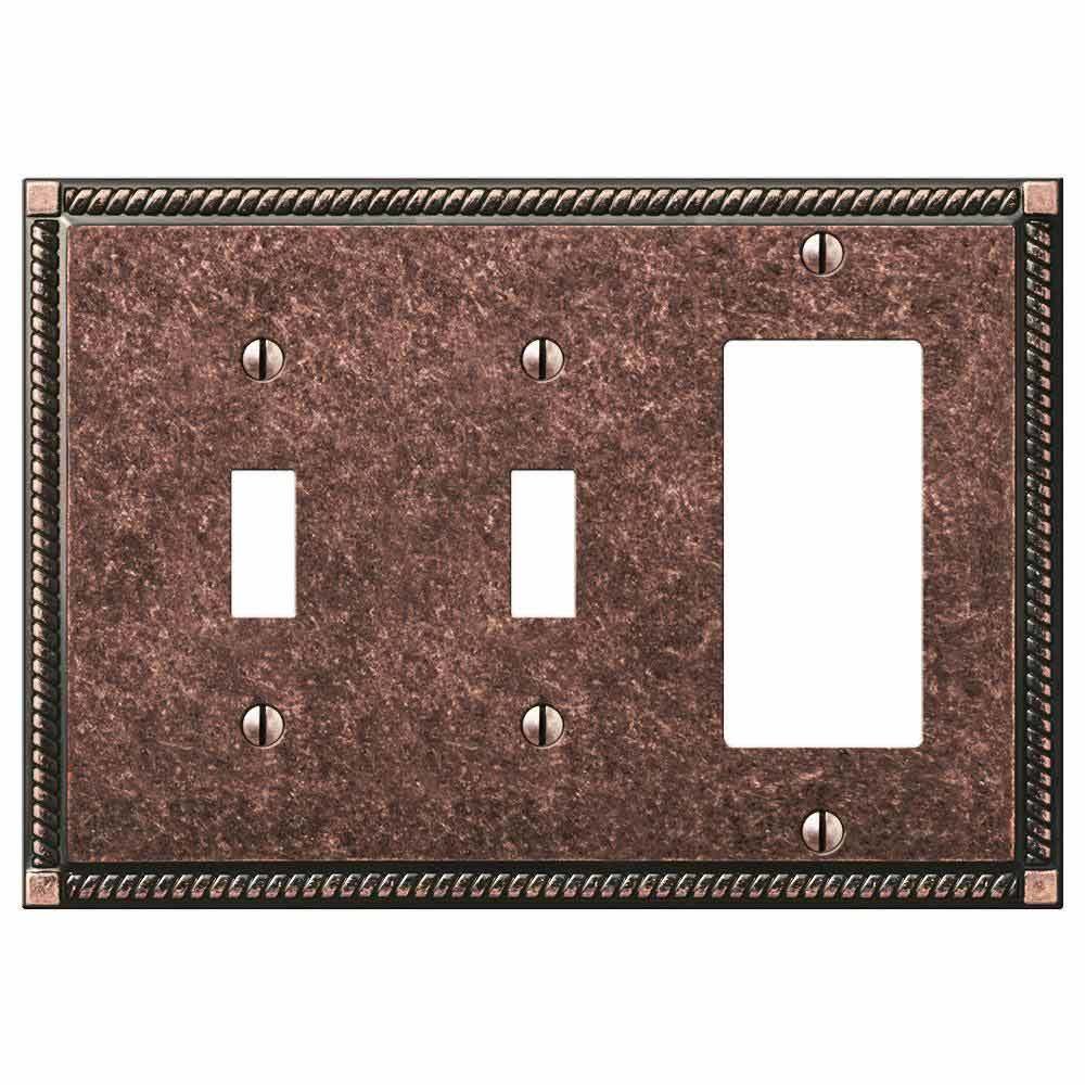 Amerelle Wallplates Double Toggle Single Rocker Combo Wallplate in Tumbled Aged Bronze