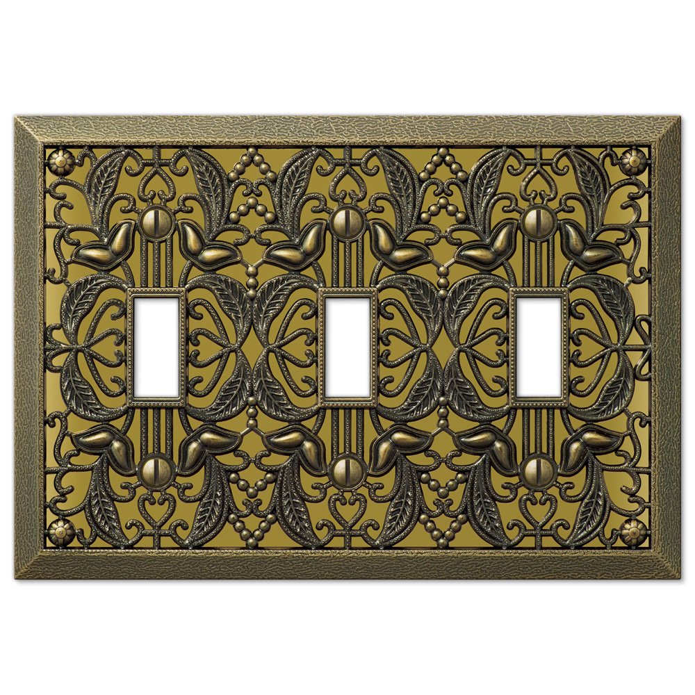 Amerelle Wallplates Triple Toggle Wallplate in Antique Brass