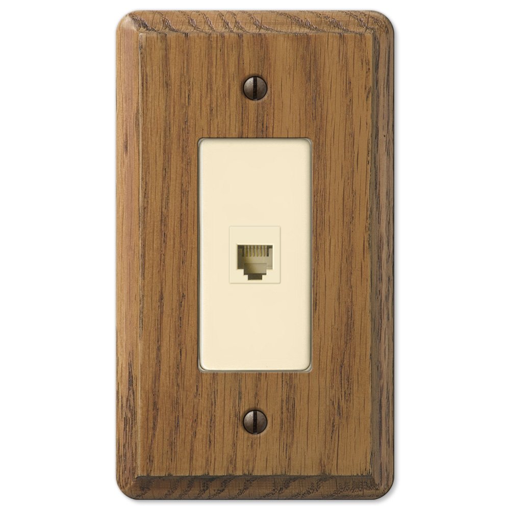 Amerelle Wallplates Wood Single Phone Wallplate in Medium Oak