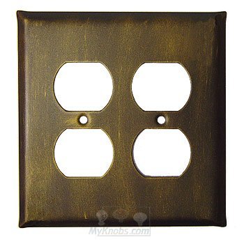 Anne at Home Plain Switchplate Double Duplex Outlet Switchplate in Bronze with Verde Wash