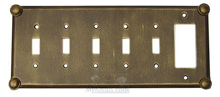 Anne at Home Button Switchplate Combo Rocker/GFI Five Gang Toggle Switchplate in Bronze