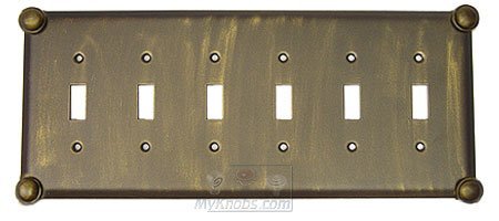 Anne at Home Button Switchplate Six Gang Toggle Switchplate in Bronze with Black Wash