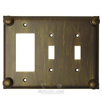 Anne at Home Button Switchplate Combo Rocker/GFI Double Toggle Switchplate in Pewter with Bronze Wash