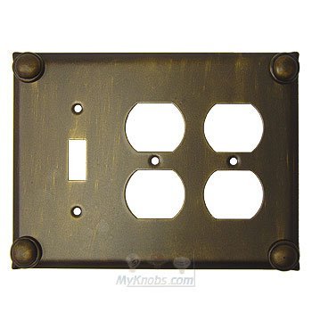Anne at Home Button Switchplate Combo Double Duplex Outlet Single Toggle Switchplate in Black with Bronze Wash