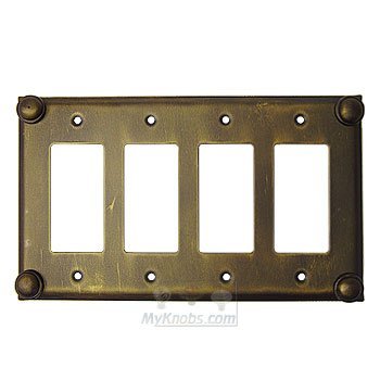 Anne at Home Button Switchplate Quadruple Rocker/GFI Switchplate in Antique Gold