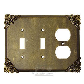 Anne at Home Corinthia Switchplate Combo Duplex Outlet Double Toggle Switchplate in Pewter with Bronze Wash