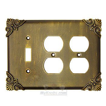 Anne at Home Corinthia Switchplate Combo Double Duplex Outlet Single Toggle Switchplate in Pewter with Maple Wash