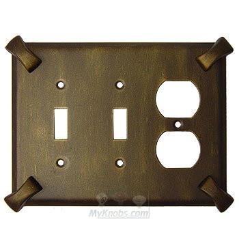 Anne at Home Hammerhein Switchplate Combo Duplex Outlet Double Toggle Switchplate in Pewter with Bronze Wash