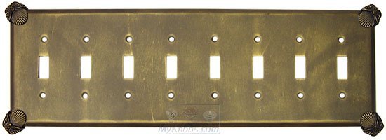 Anne at Home Oceanus Switchplate Eight Gang Toggle Switchplate in Bronze with Verde Wash