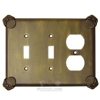 Anne at Home Oceanus Switchplate Combo Duplex Outlet Double Toggle Switchplate in Pewter with Bronze Wash