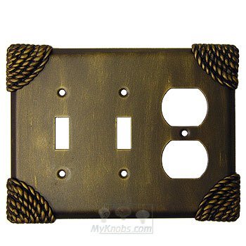 Anne at Home Roguery Switchplate Combo Duplex Outlet Double Toggle Switchplate in Satin Pewter