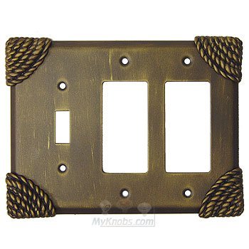 Anne at Home Roguery Switchplate Combo Double Rocker/GFI Single Toggle Switchplate in Pewter with Bronze Wash