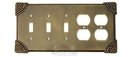 Anne at Home Roguery Switchplate Combo Double Duplex Outlet Triple Toggle Switchplate in Bronze with Black Wash