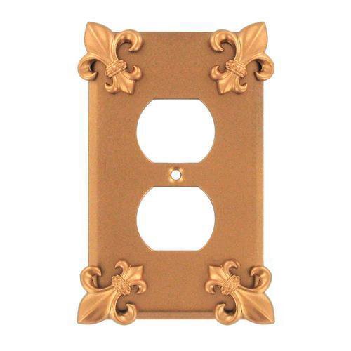 Anne at Home Fleur De Lis Single Duplex Outlet Switchplate in Rust with Black Wash