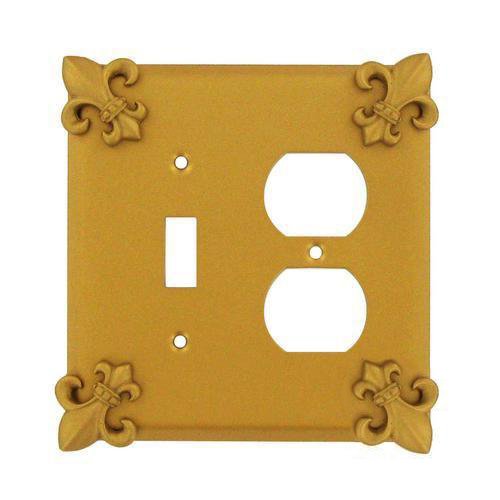 Anne at Home Fleur De Lis Combo Toggle/Duplex Outlet Switchplate in Bronze with Black Wash
