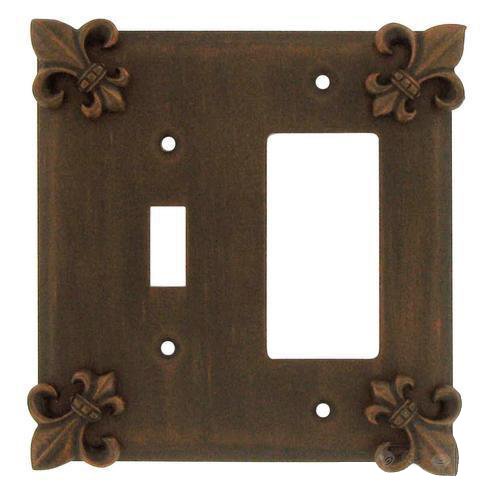 Anne at Home Fleur De Lis Combo Toggle/Rocker Switchplate in Pewter with Bronze Wash