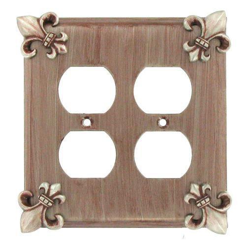 Anne at Home Fleur De Lis Double Duplex Outlet Switchplate in Bronze with Copper Wash
