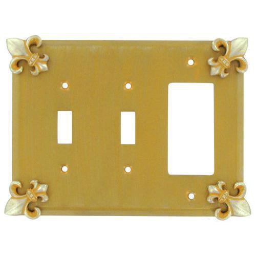 Anne at Home Fleur De Lis 2 Toggle/1 Rocker Switchplate in Bronze with Verde Wash