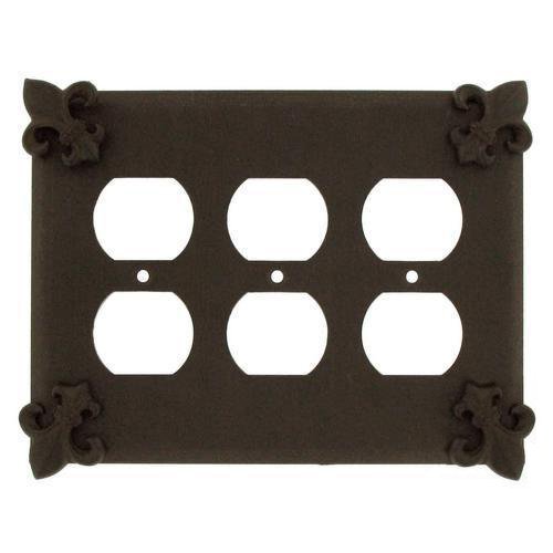 Anne at Home Fleur De Lis Triple Duplex Outlet Switchplate in Pewter with Bronze Wash