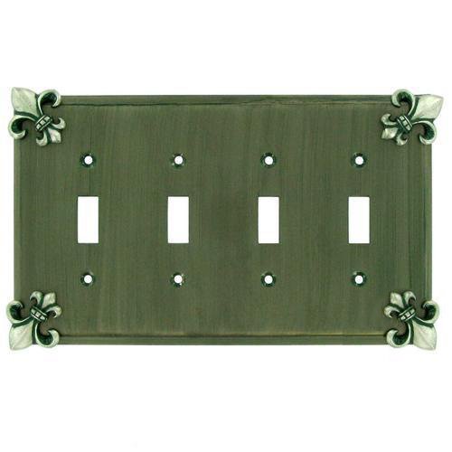 Anne at Home Fleur De Lis Quadruple Toggle Switchplate in Black with Bronze Wash