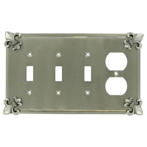 Anne at Home Fleur De Lis 3 Toggle/1 Duplex Outlet Switchplate in Satin Pewter