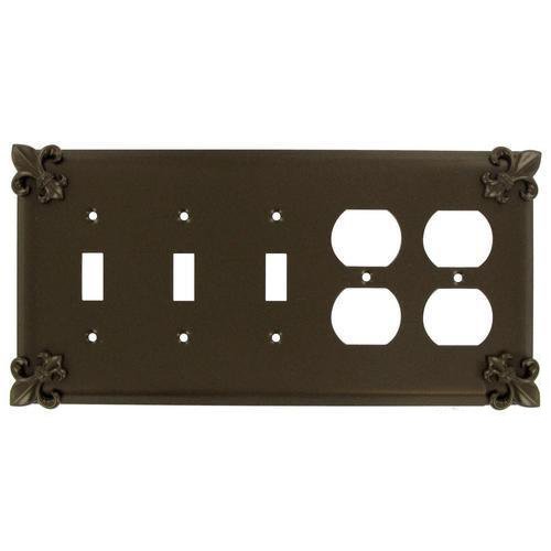Anne at Home Fleur De Lis 3 Toggle/2 Duplex Outleet Switchplate in Pewter with Cherry Wash