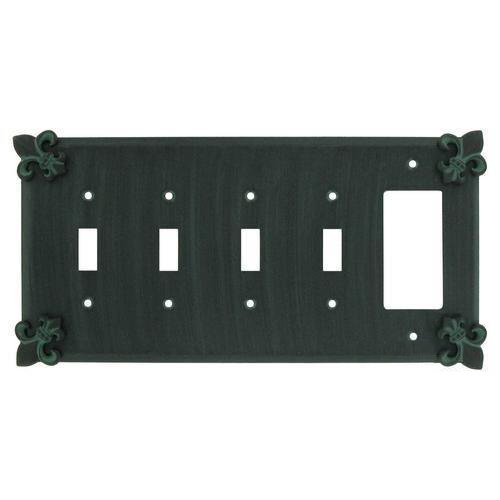 Anne at Home Fleur De Lis 4 Toggle/1 Rocker Switchplate in Black with Bronze Wash