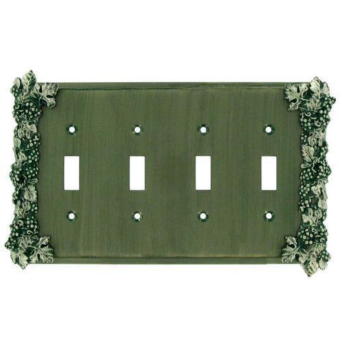 Anne at Home Grapes Quadruple Toggle Switchplate in Pewter with Maple Wash