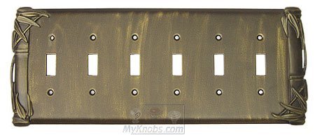 Anne at Home Bamboo Switchplate Six Gang Toggle Switchplate in Black with Bronze Wash