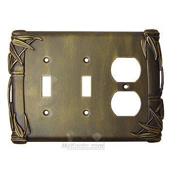 Anne at Home Bamboo Switchplate Combo Duplex Outlet Double Toggle Switchplate in Bronze with Verde Wash