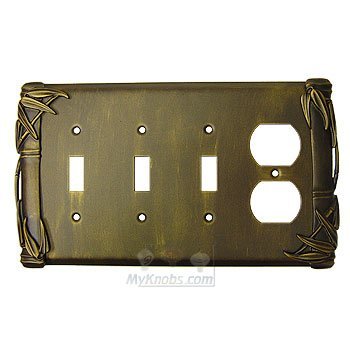 Anne at Home Bamboo Switchplate Combo Duplex Outlet Triple Toggle Switchplate in Bronze with Black Wash