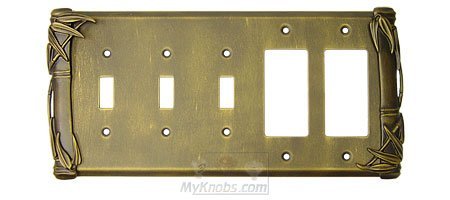 Anne at Home Bamboo Switchplate Combo Double Rocker/GFI Triple Toggle Switchplate in Bronze with Black Wash