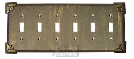 Anne at Home Pompeii Switchplate Six Gang Toggle Switchplate in Bronze with Verde Wash