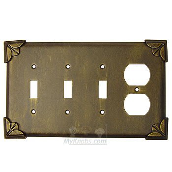 Anne at Home Pompeii Switchplate Combo Duplex Outlet Triple Toggle Switchplate in Black with Maple Wash