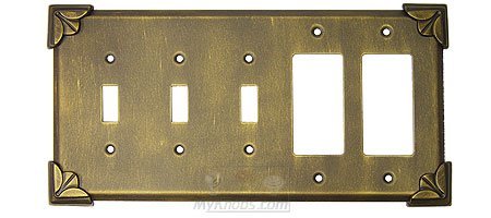 Anne at Home Pompeii Switchplate Combo Double Rocker/GFI Triple Toggle Switchplate in Bronze with Verde Wash