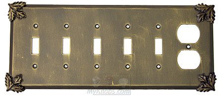 Anne at Home Oak Leaf Switchplate Combo Duplex Outlet Five Gang Toggle Switchplate in Bronze
