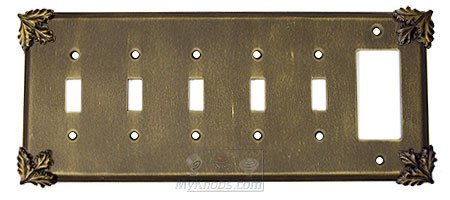 Anne at Home Oak Leaf Switchplate Combo Rocker/GFI Five Gang Toggle Switchplate in Gold